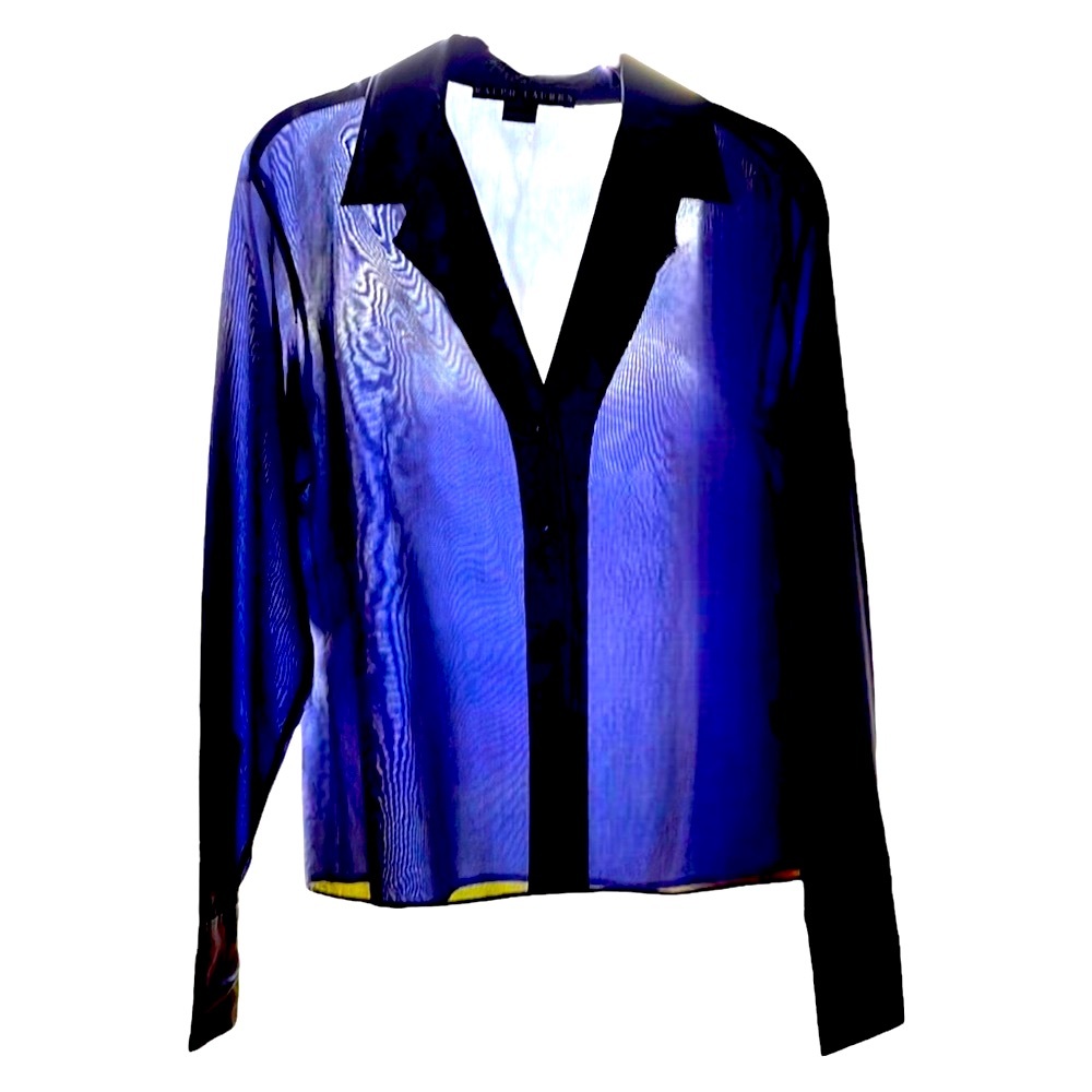 Ralph Lauren (black label) dark blue silk blouse with “sapphire“ buttons.